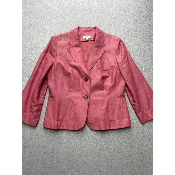 Loft Womens Blazer Jacket Medium Pink Linen Blend Business Casual Vintage Look - Picture 3 of 11